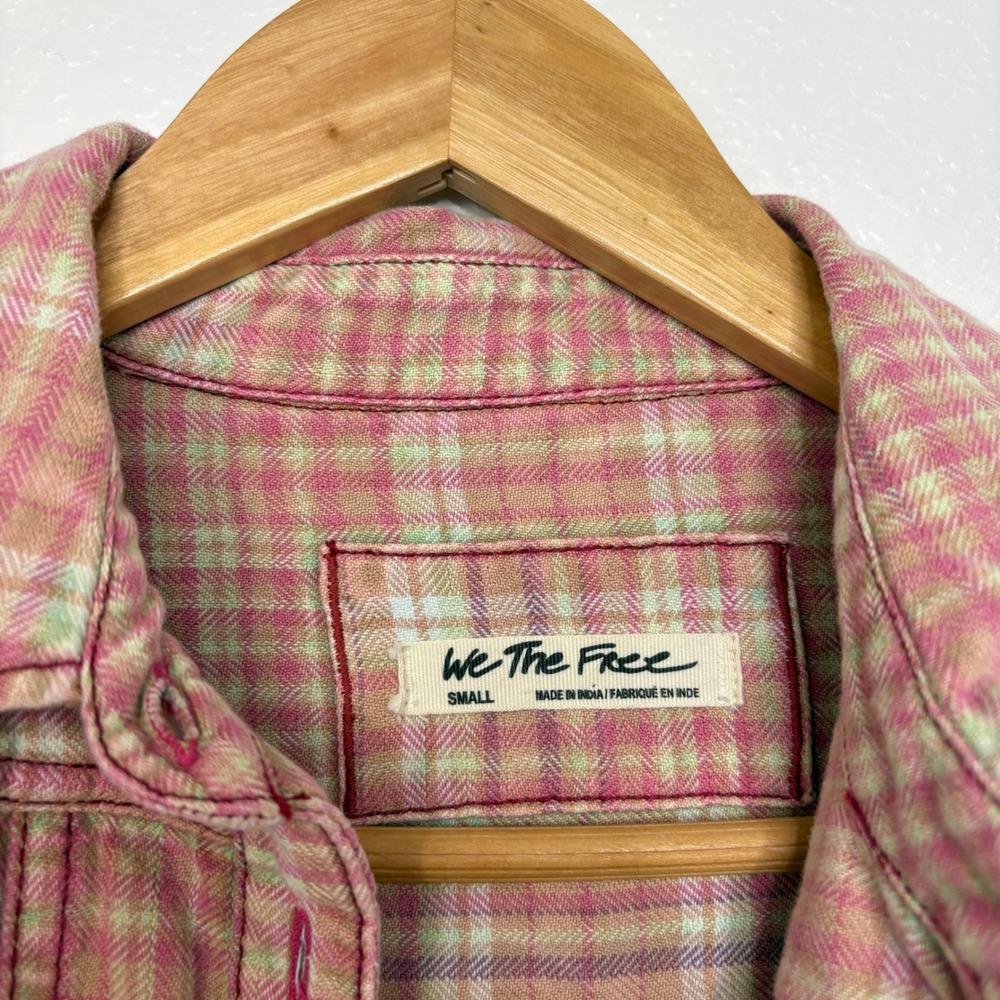 Free People We The Free Remade Plaid Top Red Combo Button Front Shirt Small - Picture 8 of 10
